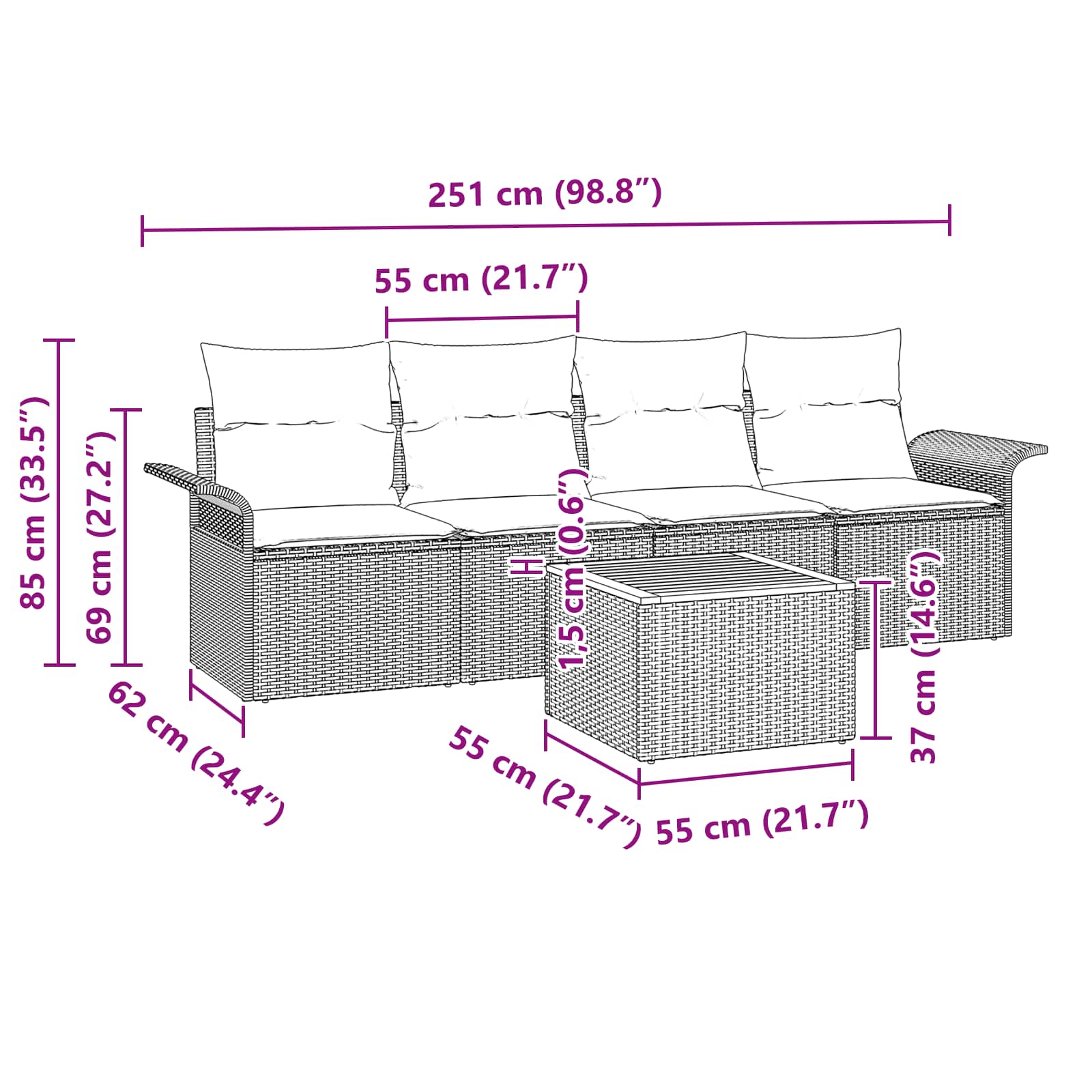 Gartensofa-set 5 pcs Schwarz und Türkis Poly-Rattan