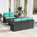 Gartensofa-set 6 pcs Schwarz und Türkis Poly-Rattan