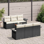 Gartensofa-set mit Speicher 7 pcs Schwarz und Creme Poly-Rattan