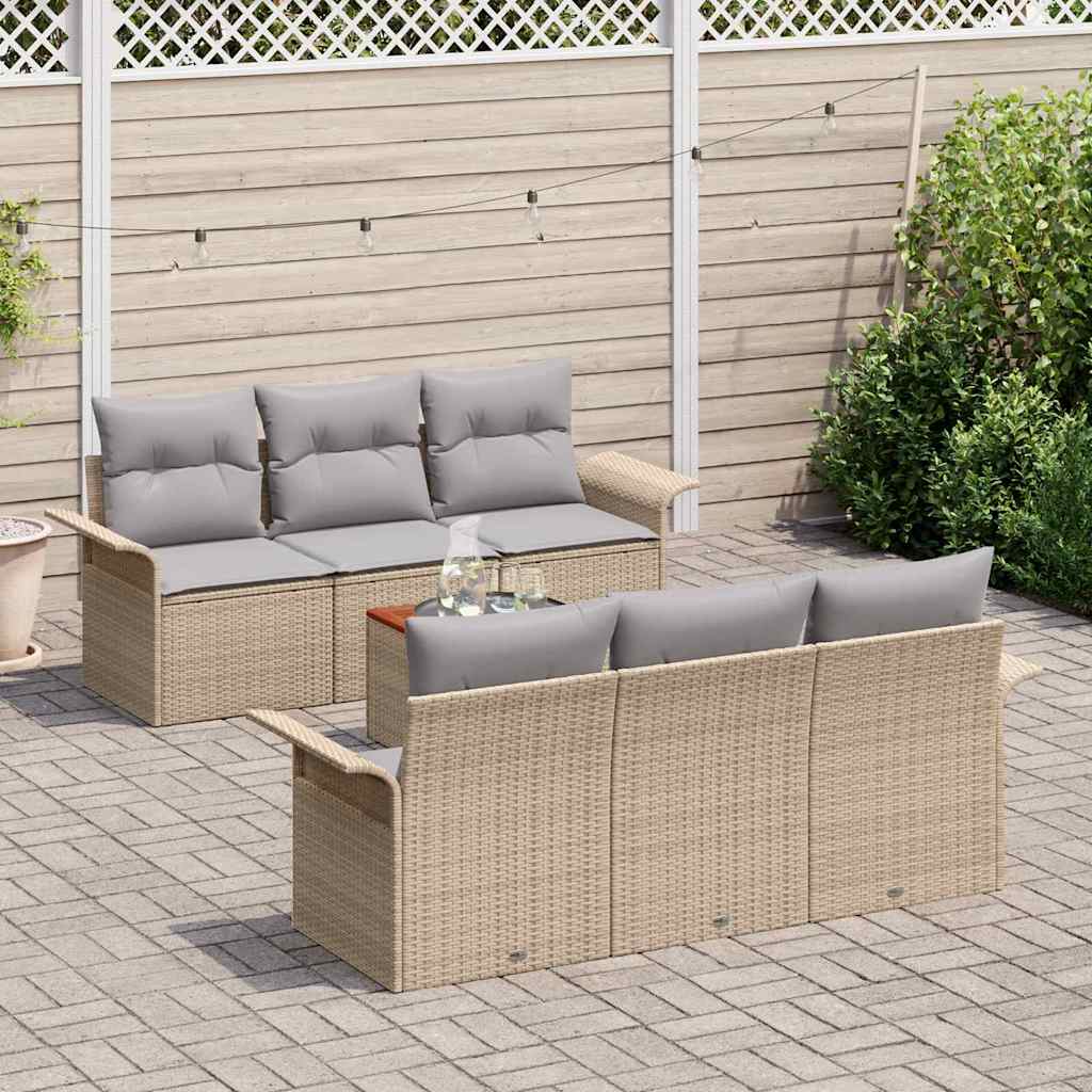 Gartensofa-set 7 pcs Beige und Hellgrau Poly-Rattan