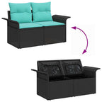 Gartensofa-set 7 pcs Schwarz und Türkis Poly-Rattan