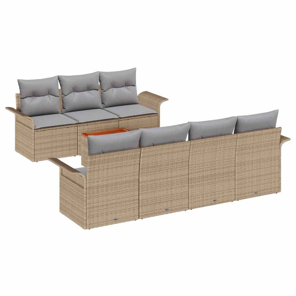 Gartensofa-set 8 pcs Beige und Hellgrau Poly-Rattan