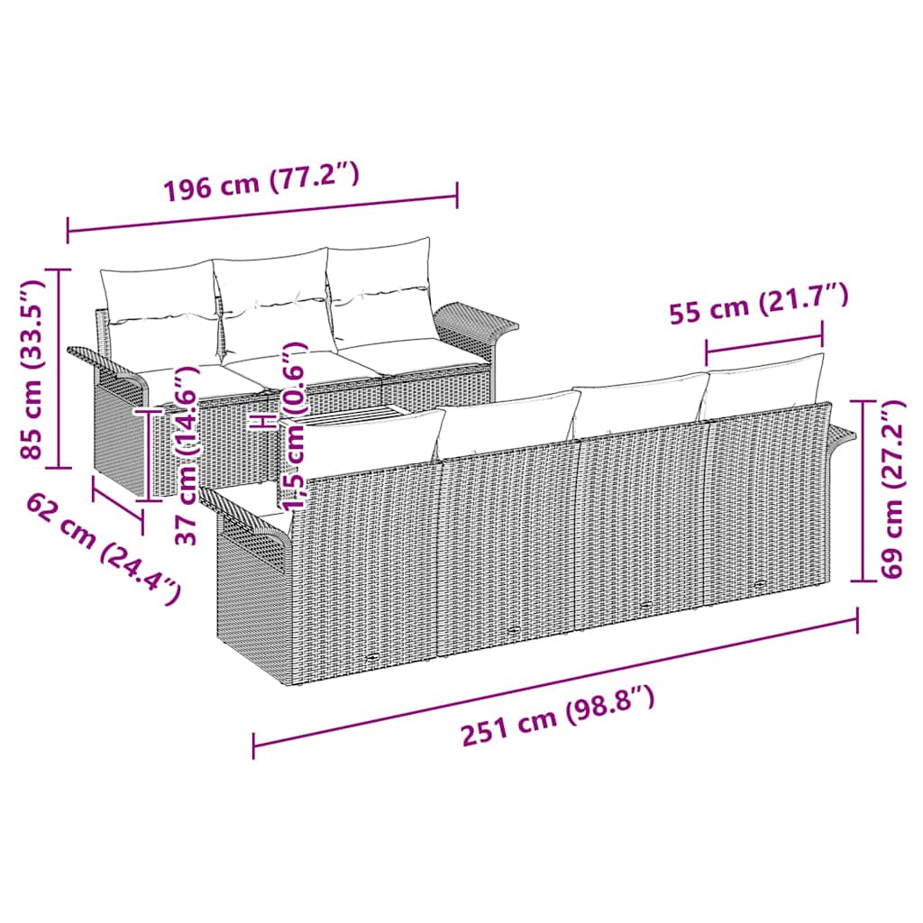 Gartensofa-set 8 pcs Beige und Hellgrau Poly-Rattan
