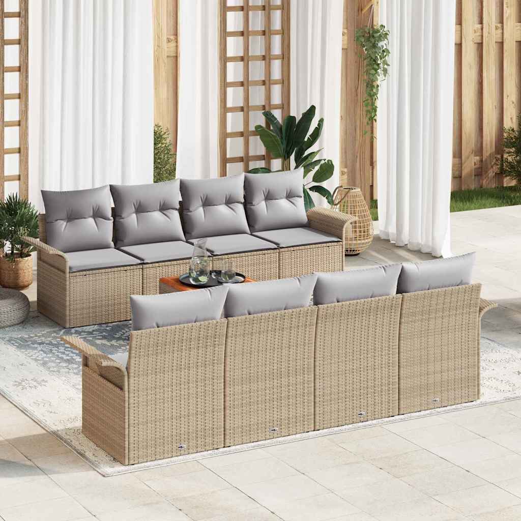 Gartensofa-set 9 pcs Beige und Hellgrau Poly-Rattan