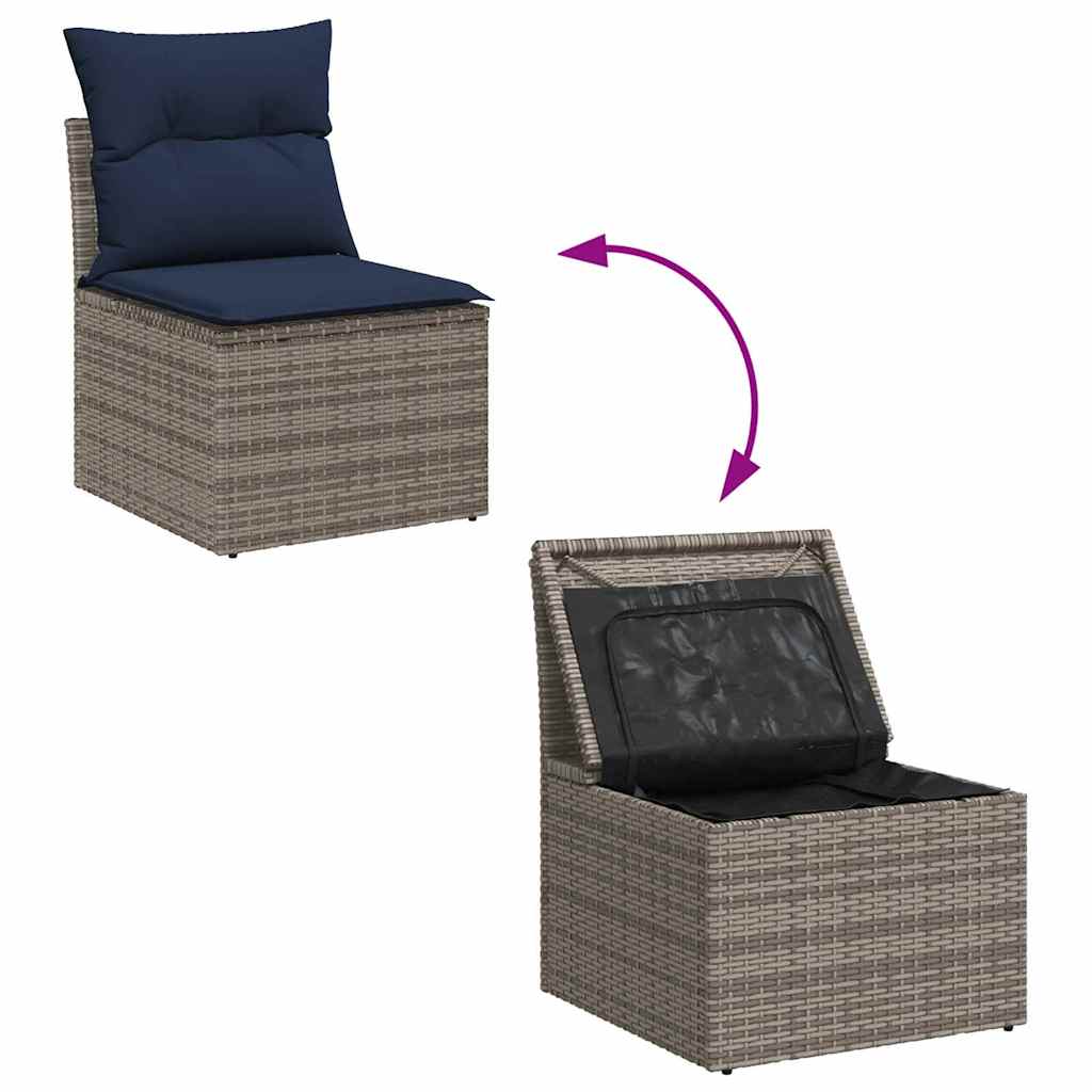 Gartensofa-set 9 pcs Grau und Marineblau Poly-Rattan