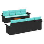 Gartensofa-set 9 pcs Schwarz und Türkis Poly-Rattan