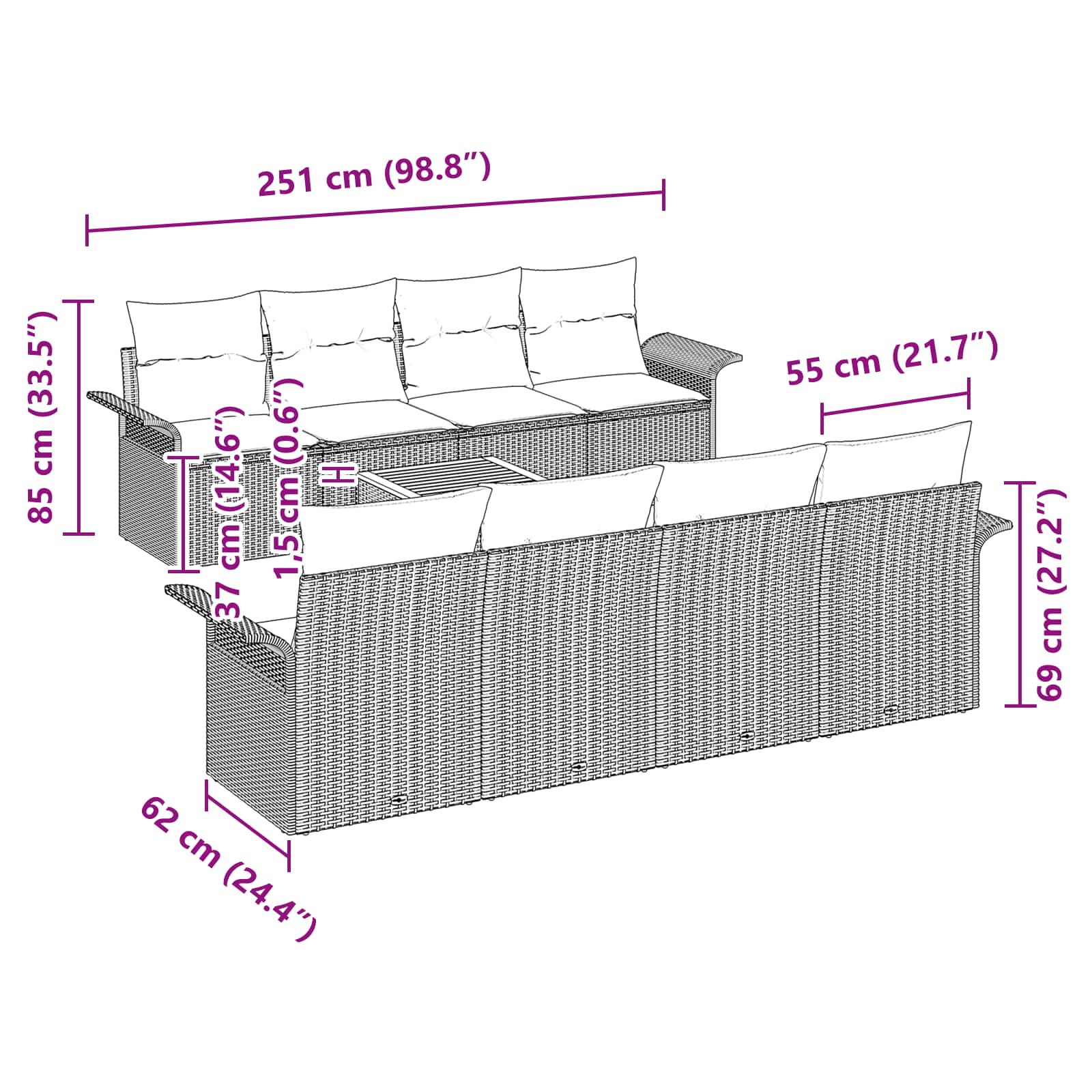 Gartensofa-set 9 pcs Schwarz und Türkis Poly-Rattan