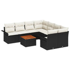 Gartensofa-set mit Speicher 9 pcs Schwarz und Creme Poly-Rattan