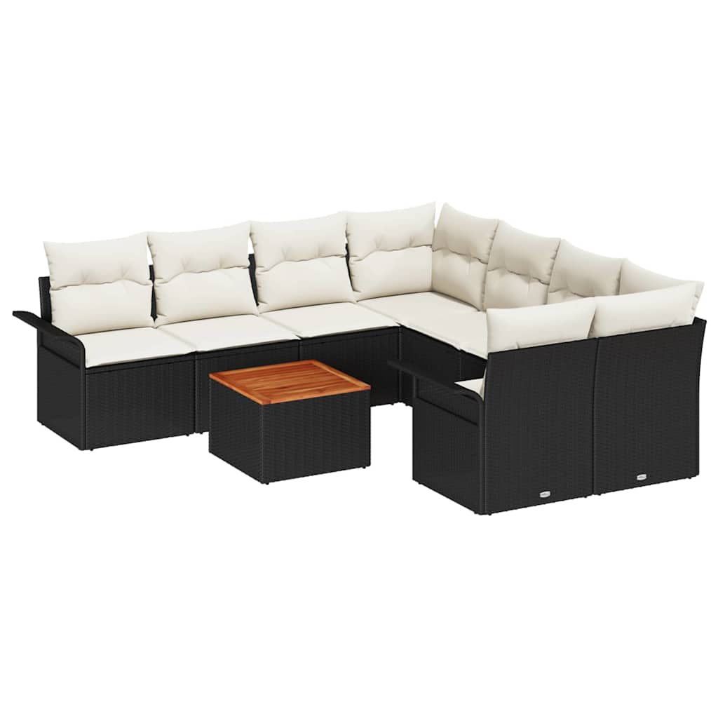 Gartensofa-set mit Speicher 9 pcs Schwarz und Creme Poly-Rattan