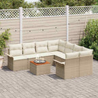 Gartensofa-set mit Speicher 9 pcs Beige und Creme Poly-Rattan