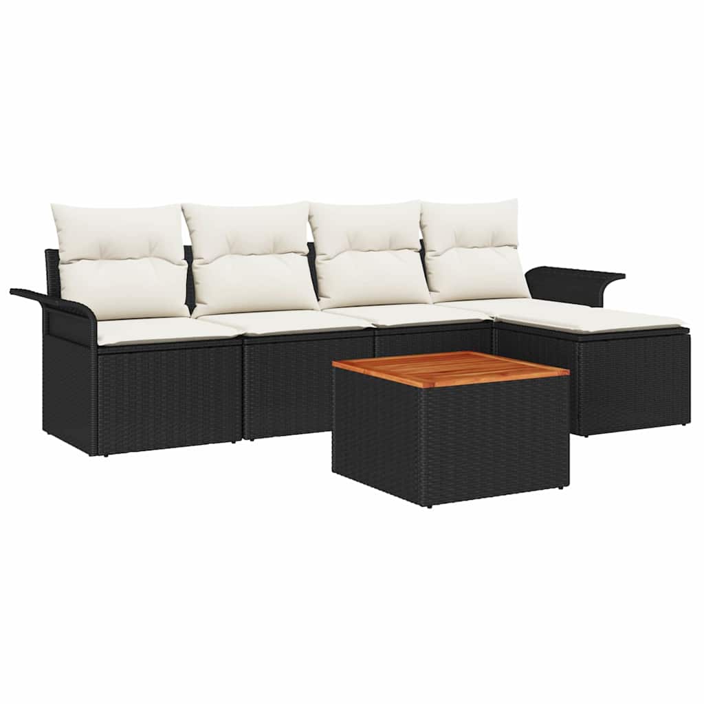 Gartensofa-set mit Speicher 6 pcs Schwarz und Creme Poly-Rattan