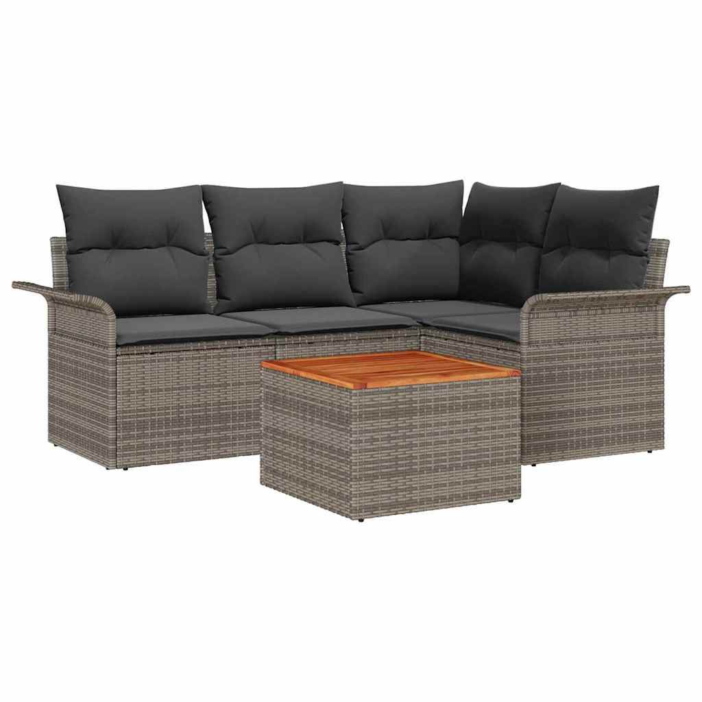 Gartensofa-set mit Speicher 5 pcs Grau Poly-Rattan