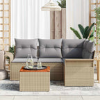 Gartensofa-set 5 pcs Beige und Hellgrau Poly-Rattan