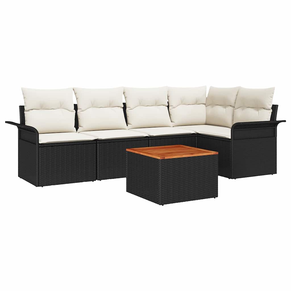 Gartensofa-set mit Speicher 6 pcs Schwarz und Creme Poly-Rattan
