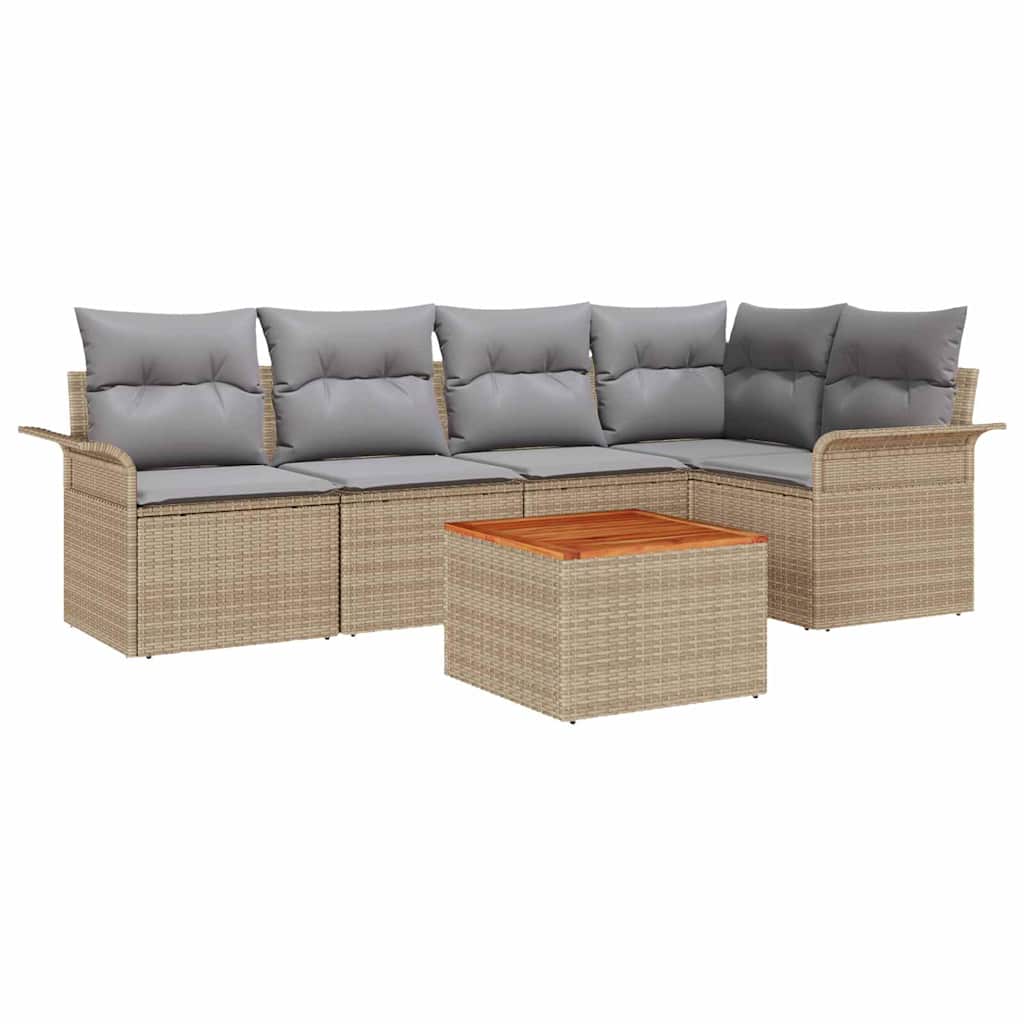 Gartensofa-set 6 pcs Beige und Hellgrau Poly-Rattan