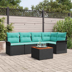 Gartensofa-set 6 pcs Schwarz und Türkis Poly-Rattan