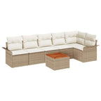 Gartensofa-set mit Speicher 7 pcs Beige und Creme Poly-Rattan