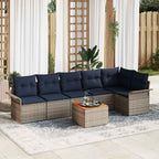 Gartensofa-set 7 pcs Grau und Marineblau Poly-Rattan