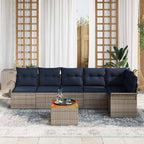 Gartensofa-set 7 pcs Grau und Marineblau Poly-Rattan
