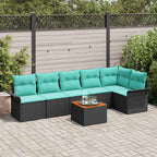 Gartensofa-set 7 pcs Schwarz und Türkis Poly-Rattan