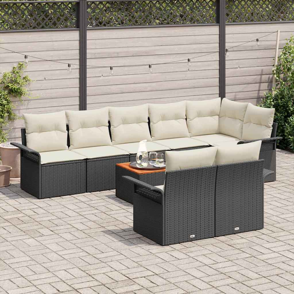 Gartensofa-set mit Speicher 9 pcs Schwarz und Creme Poly-Rattan