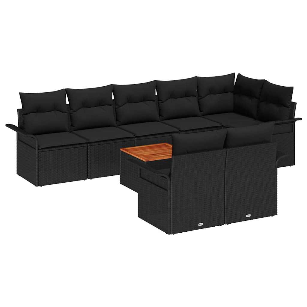 Gartensofa-set mit Speicher 9 pcs Schwarz Poly-Rattan