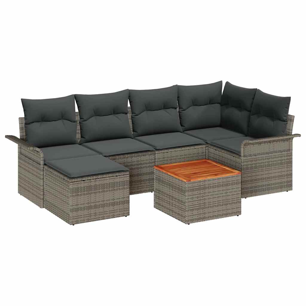 Gartensofa-set mit Speicher 7 pcs Grau Poly-Rattan