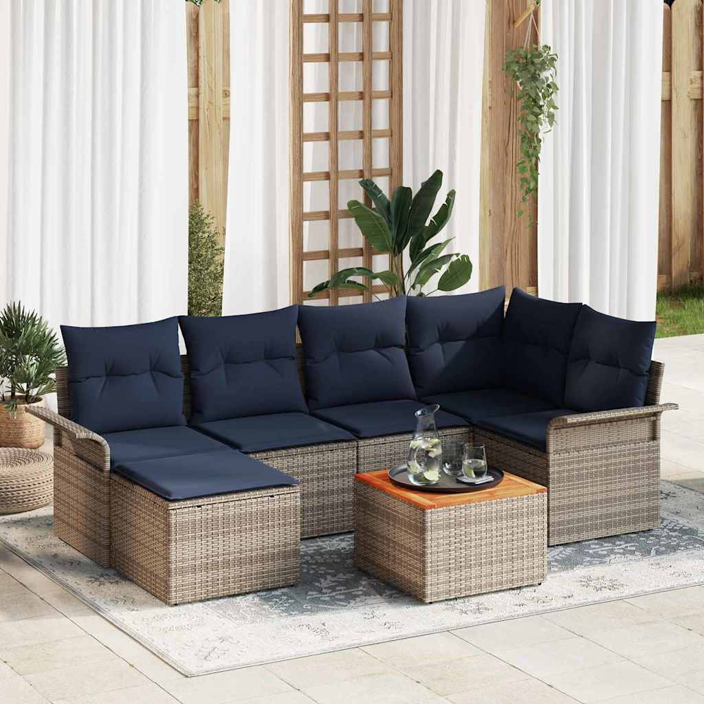 Gartensofa-set 7 pcs Grau und Marineblau Poly-Rattan