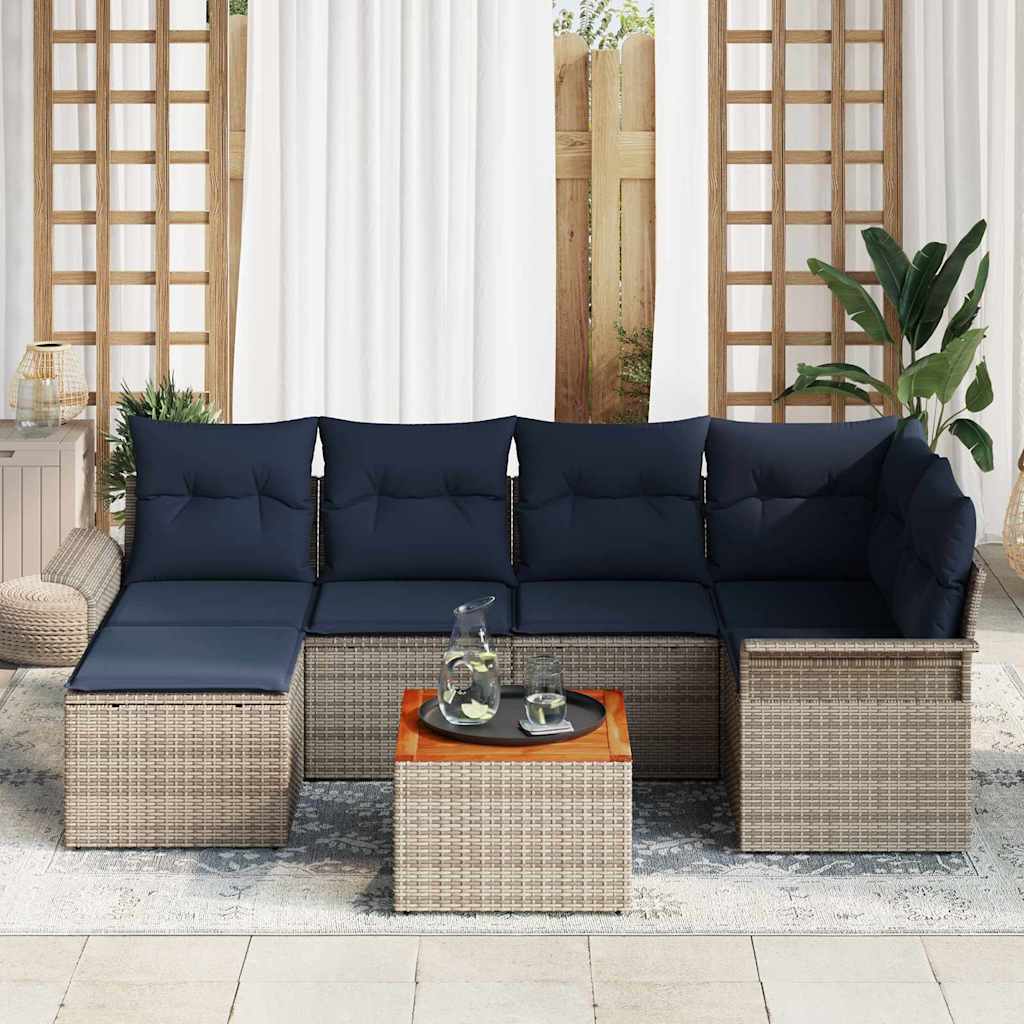 Gartensofa-set 7 pcs Grau und Marineblau Poly-Rattan