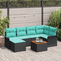 Gartensofa-set 7 pcs Schwarz und Türkis Poly-Rattan