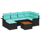 Gartensofa-set 7 pcs Schwarz und Türkis Poly-Rattan