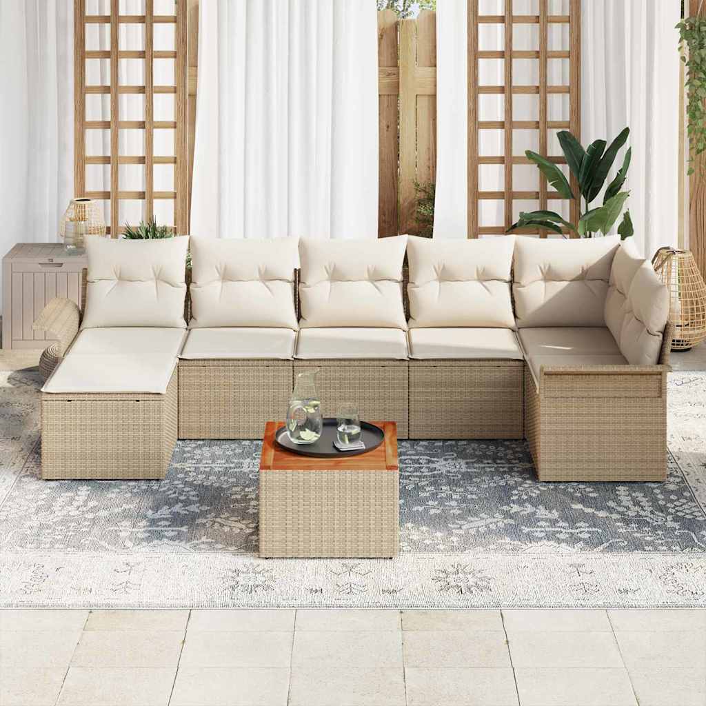 Gartensofa-set mit Speicher 8 pcs Beige und Creme Poly-Rattan