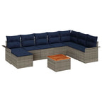 Gartensofa-set 9 pcs Grau und Marineblau Poly-Rattan