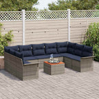 Gartensofa-set 10 pcs Grau und Marineblau Poly-Rattan