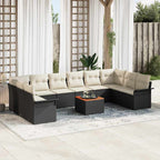 Gartensofa-set 11 pcs Schwarz und Creme Poly-Rattan