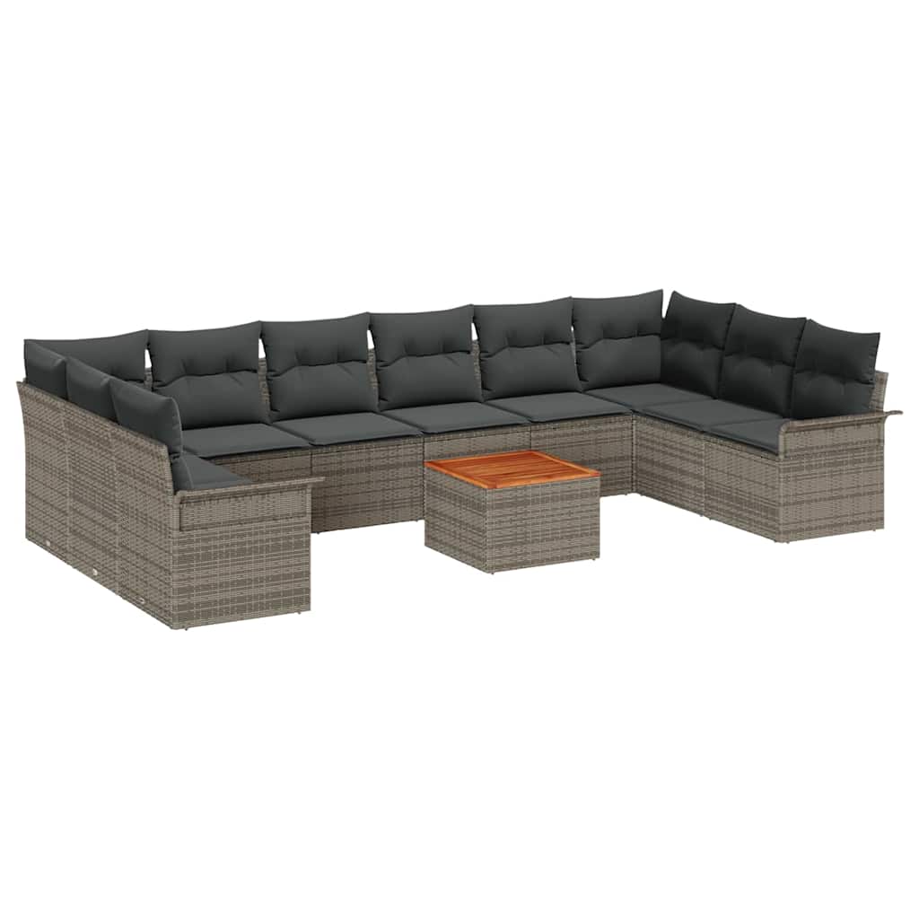 Gartensofa-set mit Speicher 11 pcs Grau Poly-Rattan