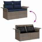 Gartensofa-set 11 pcs Grau und Marineblau Poly-Rattan