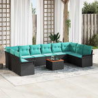 Gartensofa-set 11 pcs Schwarz und Türkis Poly-Rattan