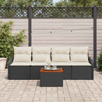 Gartensofa-set mit Speicher 5 pcs Schwarz und Creme Poly-Rattan