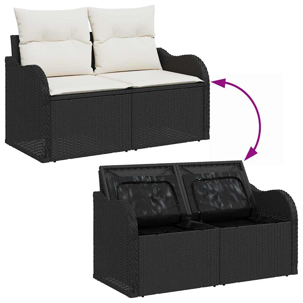 Gartensofa-set mit Speicher 5 pcs Schwarz und Creme Poly-Rattan
