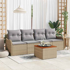 Gartensofa-set 5 pcs Beige und Hellgrau Poly-Rattan