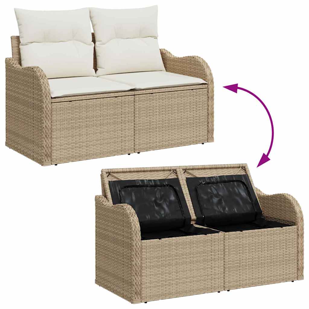 Gartensofa-set mit Speicher 5 pcs Beige und Creme Poly-Rattan