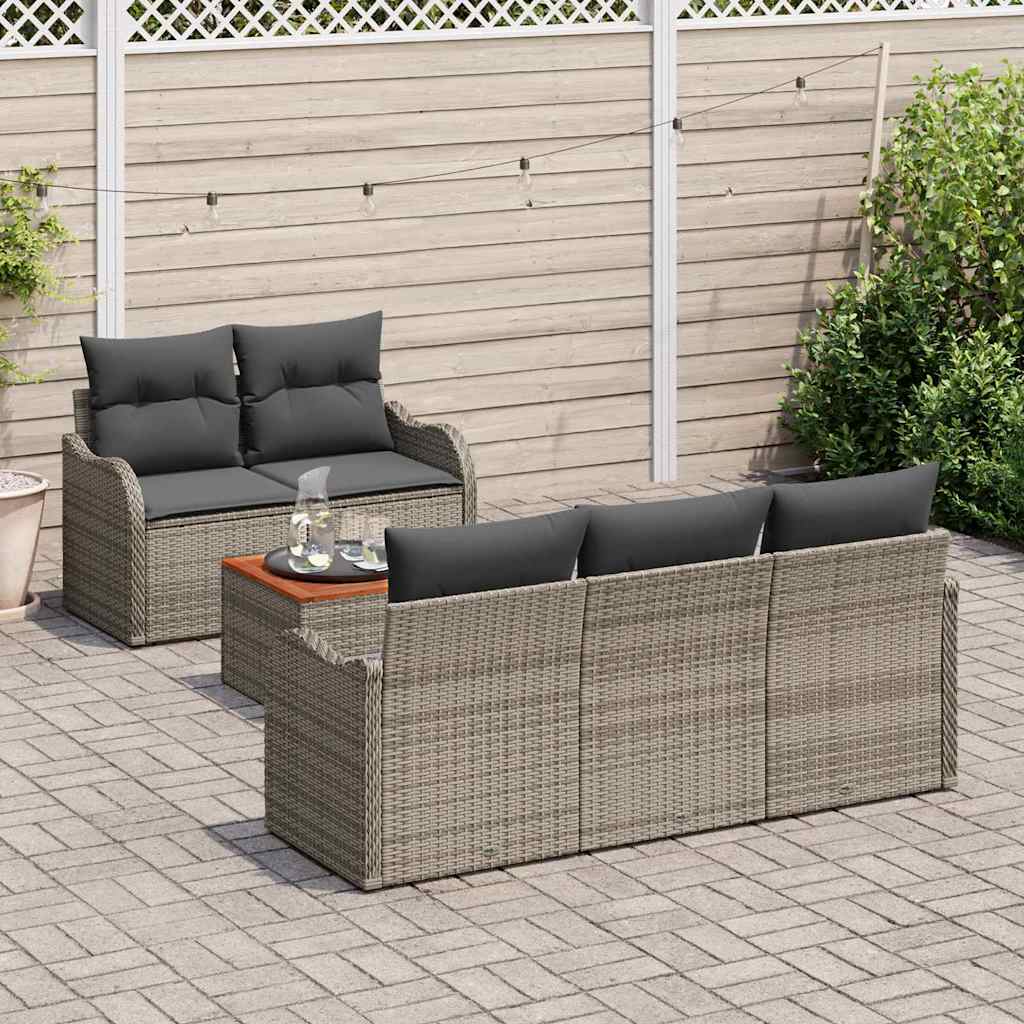 Gartensofa-set mit Speicher 6 pcs Grau Poly-Rattan
