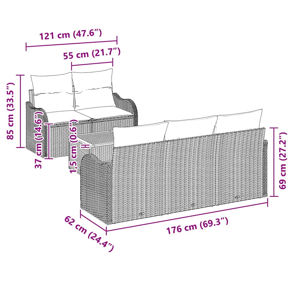 Gartensofa-set mit Speicher 6 pcs Beige und Creme Poly-Rattan