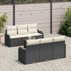 Gartensofa-set mit Speicher 7 pcs Schwarz und Creme Poly-Rattan