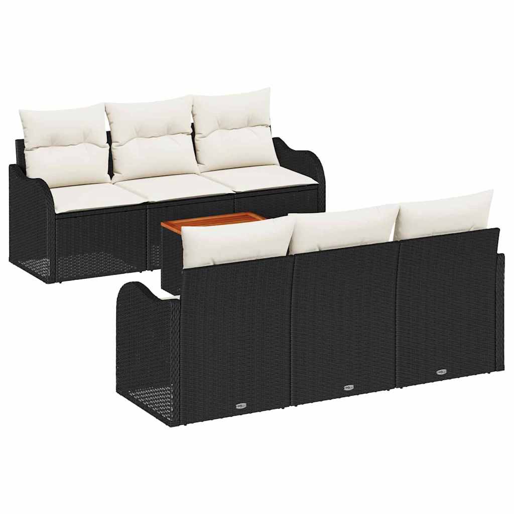 Gartensofa-set mit Speicher 7 pcs Schwarz und Creme Poly-Rattan