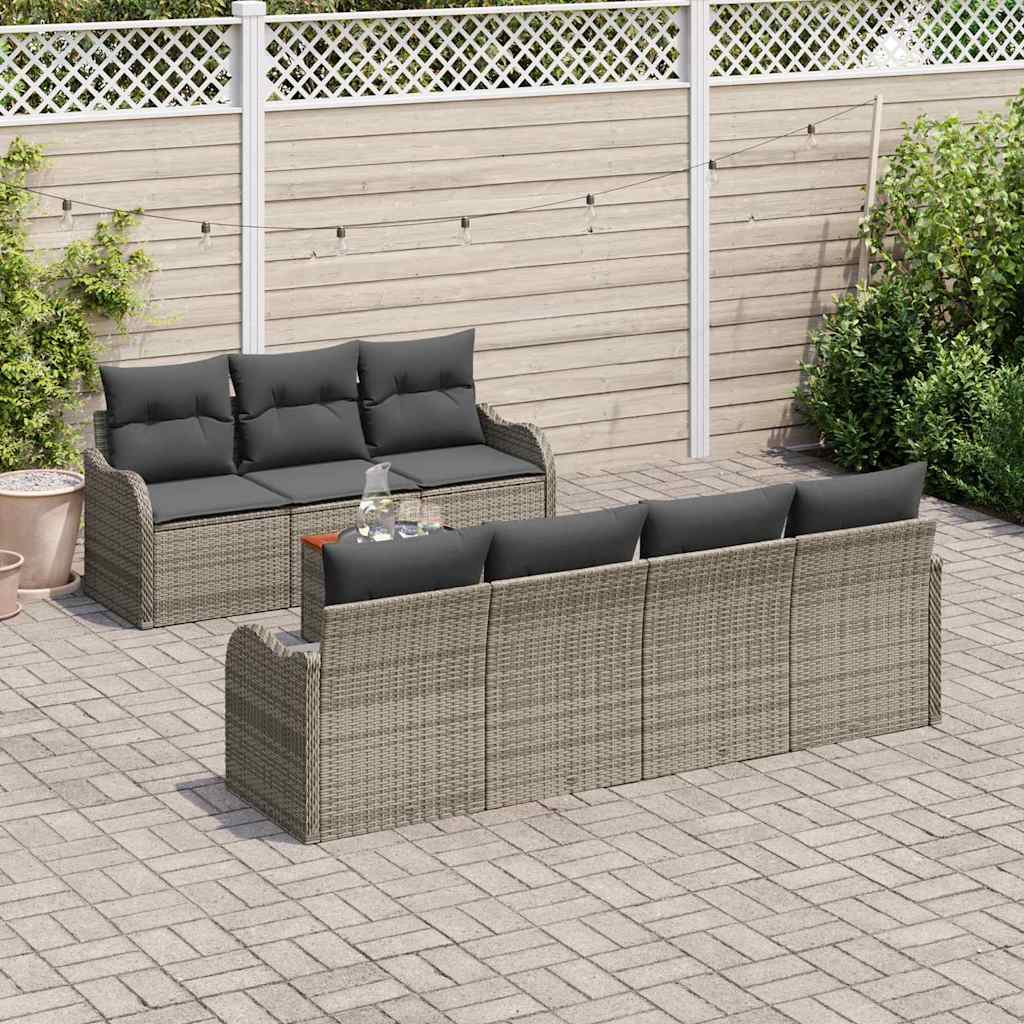 Gartensofa-set mit Speicher 8 pcs Grau Poly-Rattan