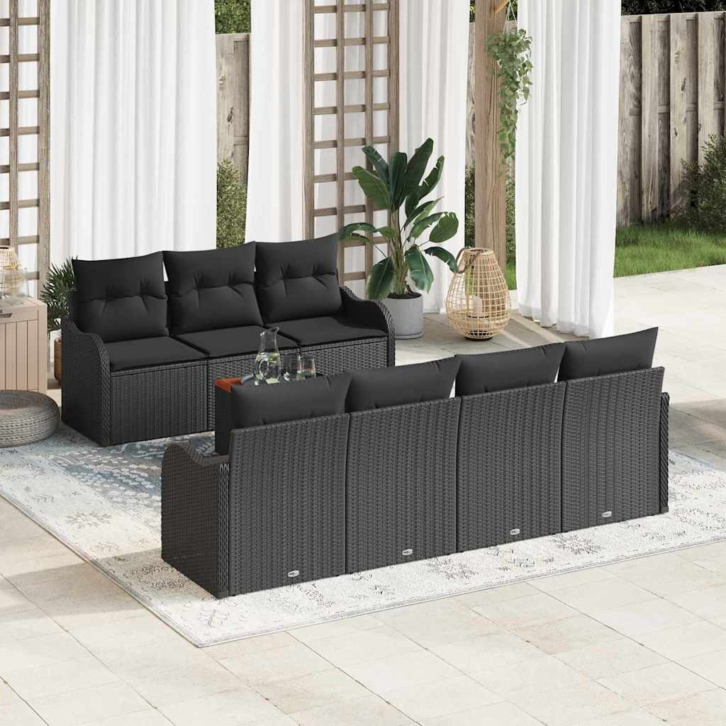 Gartensofa-set mit Speicher 8 pcs Schwarz Poly-Rattan