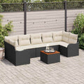 Gartensofa-set mit Speicher 8 pcs Schwarz und Creme Poly-Rattan