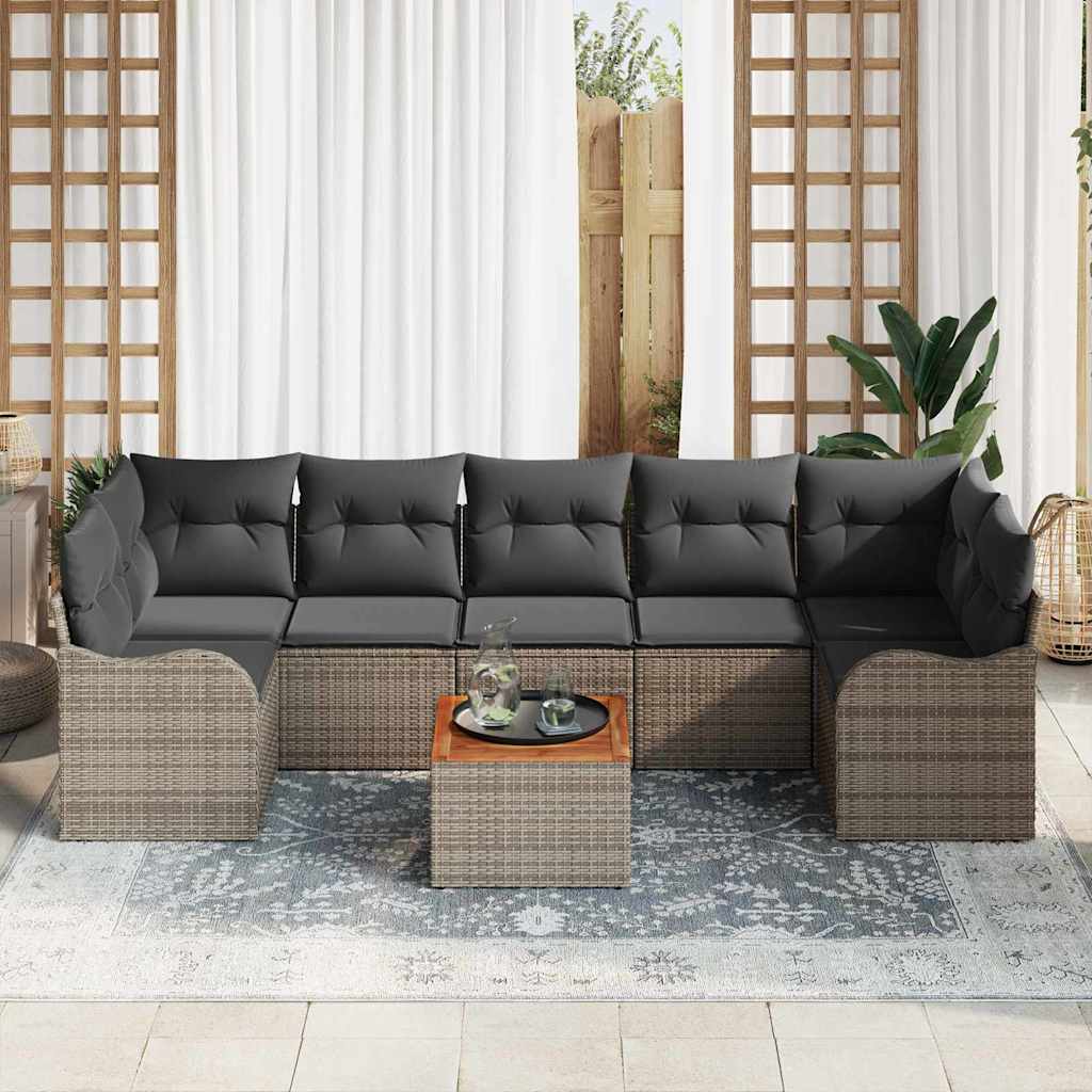 Gartensofa-set mit Speicher 8 pcs Grau Poly-Rattan